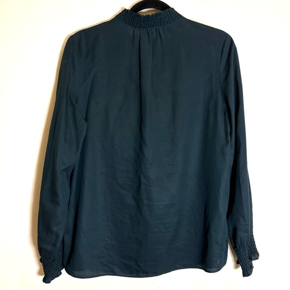Repeat Cashmere Washable Silk Gathered Detail Long Sleeve Blouse Deep Evergreen - Picture 2 of 6